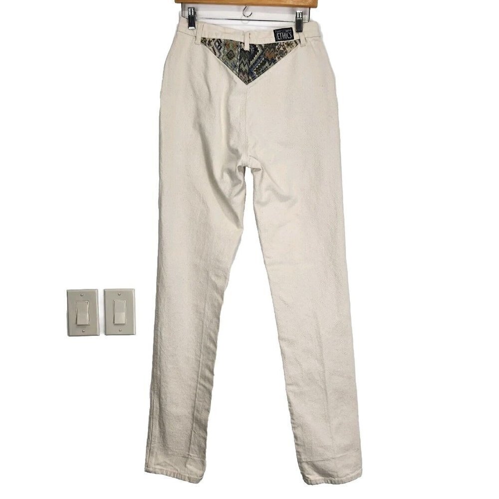 Western Ethics Vintage Bareback Jeans Womens 7/8 Ivory Tapestry Yoke Long Inseam